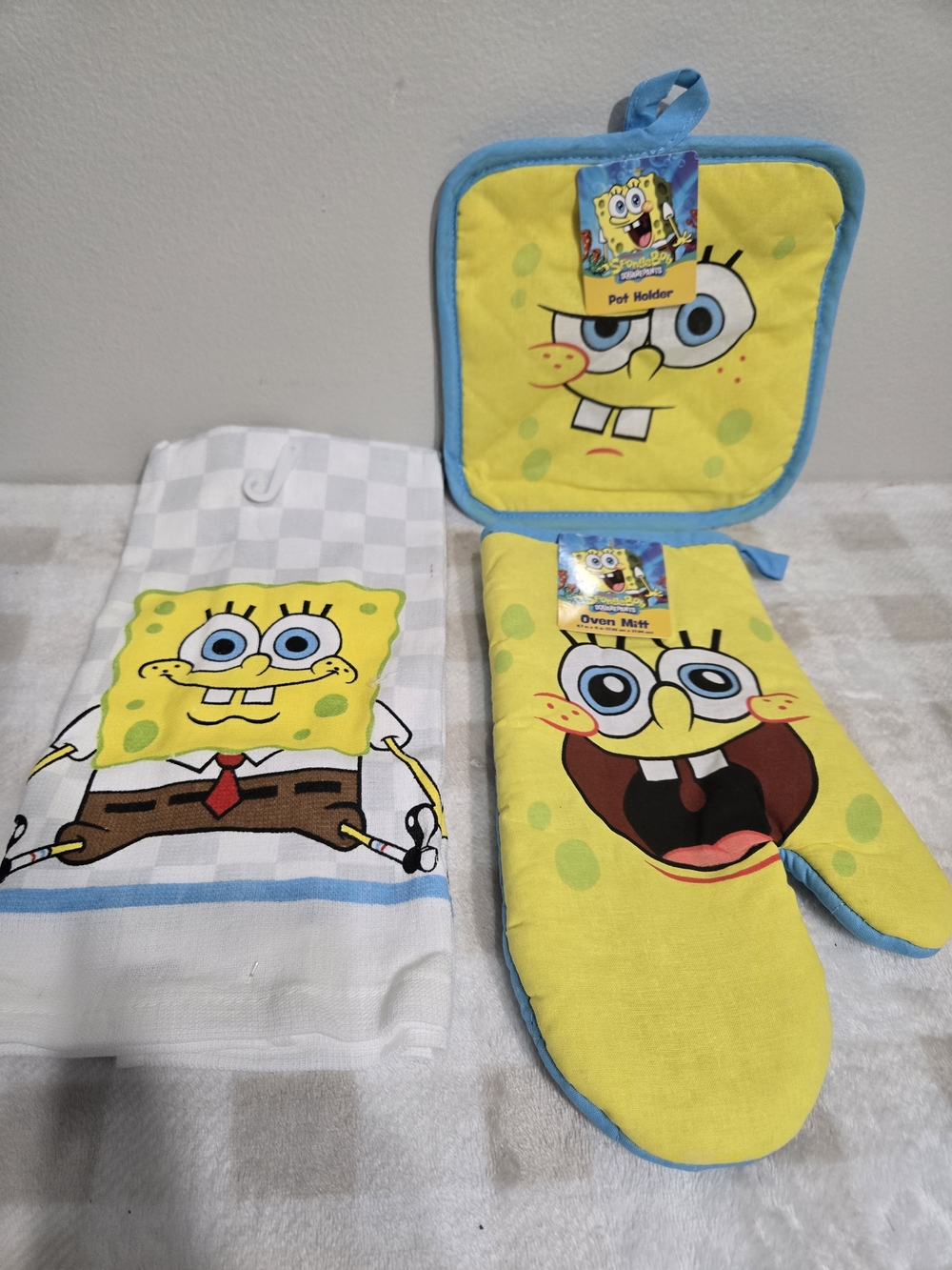 SpongeBob SquarePants 3pc Kitchen Set Oven Mitt Potholder Tea Towel Cotton